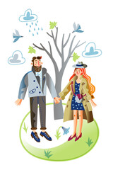 Vector character illustration cute couple in spring time