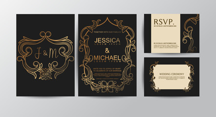 Fototapeta na wymiar Wedding Invitation Cards with Golden Color