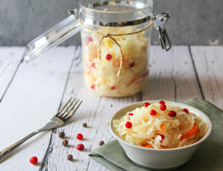 Sauerkraut is fermented cabbage with red cranberry. In Fermentation process, beneficial probiotics,...
