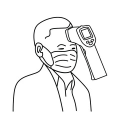 Body temperature check use gun scanner digital thermometer or contactless infrared thermometer for covid-19 outbreak. Illustration showing body temperature check icon. Vector in white background