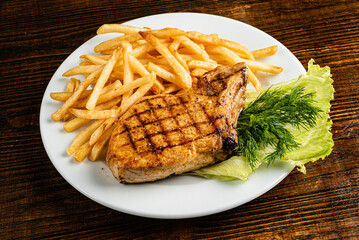 french fries with pork steak