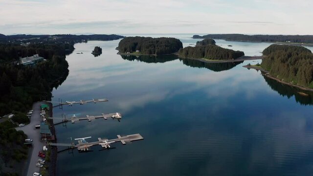 Holiday and Crooked Islands create a perfect harbor for float planes in Kodiak Alaska