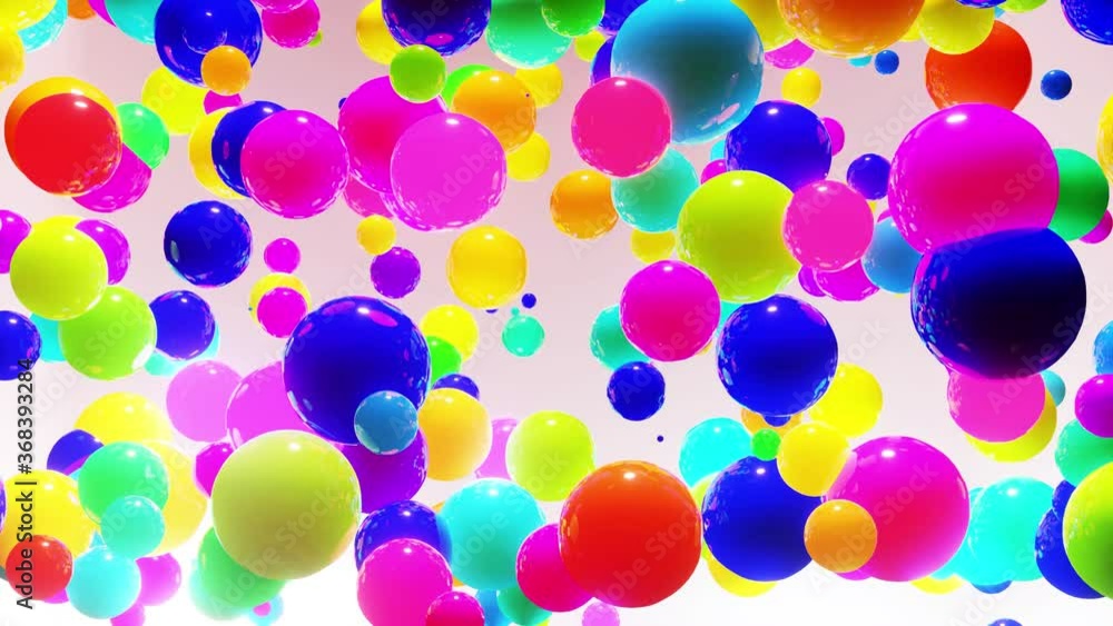 Poster abstract composition of colorful balls in air, which randomly light up and reflect in each other. mu