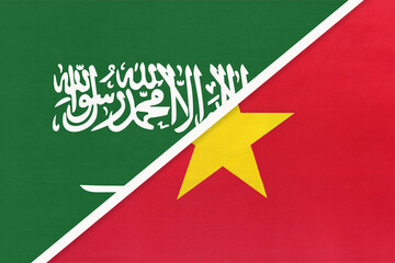 Saudi Arabia and Vietnam, symbol of national flags from textile. Championship between two countries.