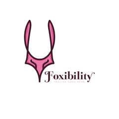 Logo minimalist monoline pink fox design template