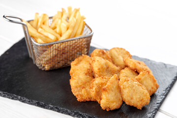 french fries with chicken nuggets