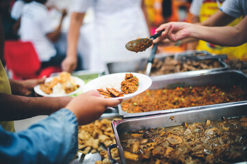 Donate food to the poor : Poverty concept