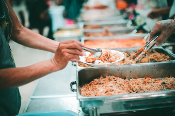 Donate food to the poor : Poverty concept