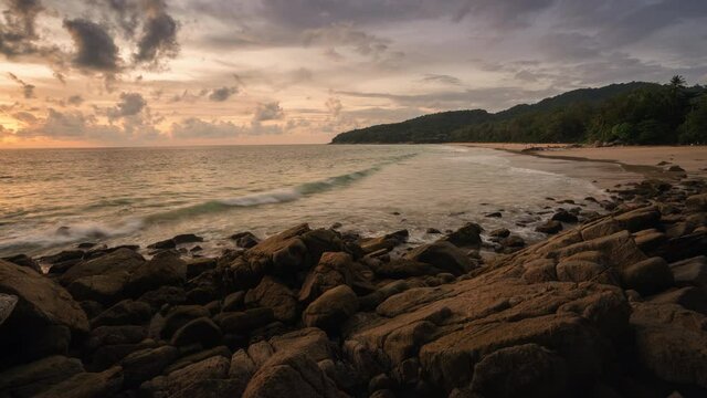 beautiful sunset time lapse in Nai Thon beach, Phuket thailand, 4k timelapse
