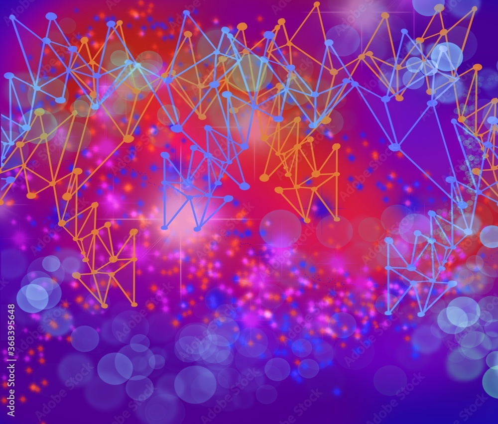 Wall mural dots and lines nerual network technology world connect abstract background with brilliant colors
