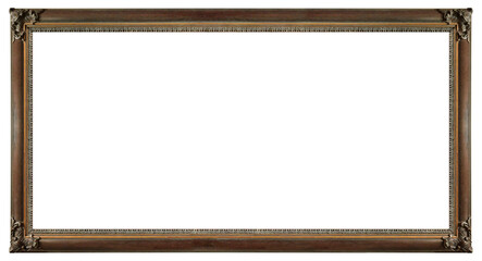 Panoramic wooden frame for paintings, mirrors or photo isolated on white background