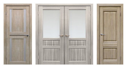 Set of entrance doors (Interior wooden doors) isolated on white background