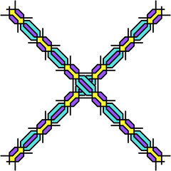 Fototapeta premium Variants of a braided pigtail pattern made on grid cells on a white background. The pattern resembles the shape of a knitted pigtail, and makes up squares, circles, and other geometric shapes