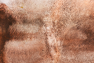 Fototapeta na wymiar Brown coloured rust natural texture on rough paper. Abstract background.