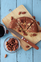 Top shot of banan cake and coffee