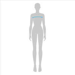 Women to do x-front and x-back measurement fashion Illustration for size chart. 7.5 head size girl for site or online shop. Human body infographic template for clothes. 