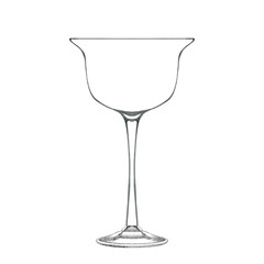 Cocktail coupe glass isolated on white. Hand drawn illustration. Pencil sketch of empty glassware for alcohol drink. Design element for bar and restaurant menu, recipes, flyers.