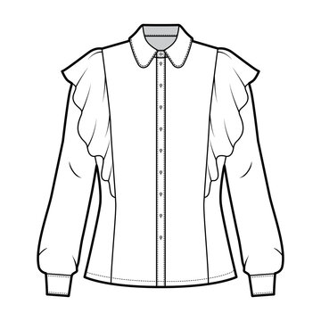 white ruffled blouse long sleeves clip art preview