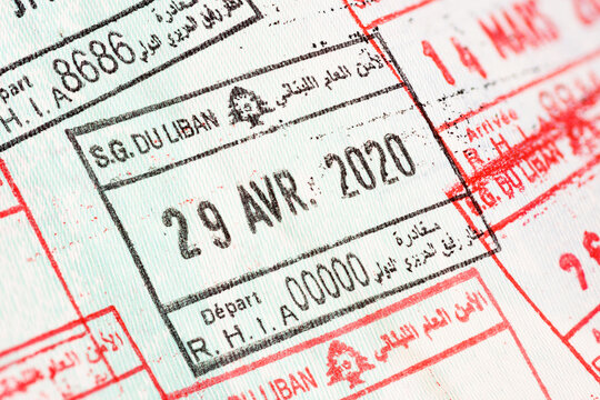 Close up of exit stamp from Beirut airport, Lebanon 