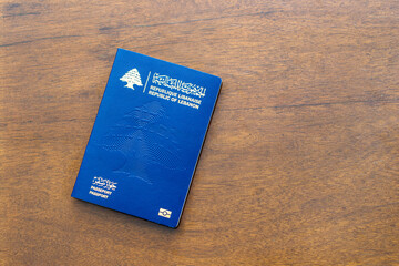 Lebanese passport on wooden table