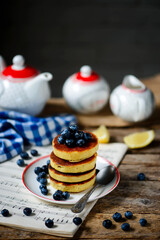 Pancakes with blueberry..style rustic  .selective focus