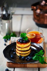 Pancakes with blueberry..style rustic  .selective focus