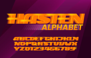 Hasten alphabet font. Fast wind effect letters and numbers. Stock vector typescript for your design in sport style.