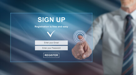 Man touching a signup concept