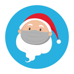 Santa Claus in medical mask. Vector icon.