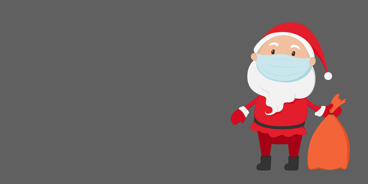 Santa Claus in medical mask. New Year 2021 poster with copy space. Vector illustration.