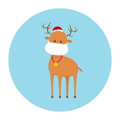 Reindeer in medical mask. Vector icon.