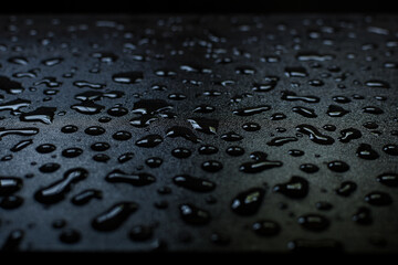 Water droplets on the window side after rain shower. Rain droplets all over.