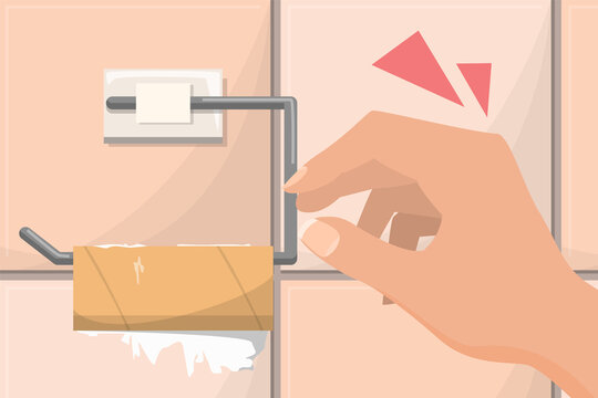 Empty toilet paper roll vector illustration. Bad surprise - end of a toilet paper in the bathroom. Emergency situation.