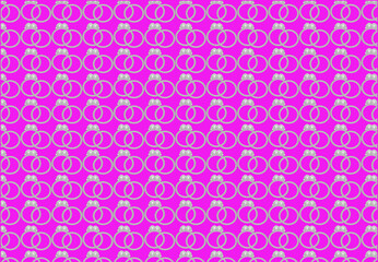 A repeating pattern of silver wedding rings on a pink background. Sample. Template. Use for fabric prints, greeting cards, wrapping paper, posters, wallpapers 
