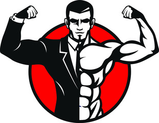 Business Man Body Building Simple Circle Logo Design