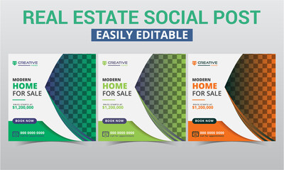 Real estate social media post design digital marketing premium vector sets. Modern geometric home sale & rent square social media layout & promo social media banner timeline advertising templates.