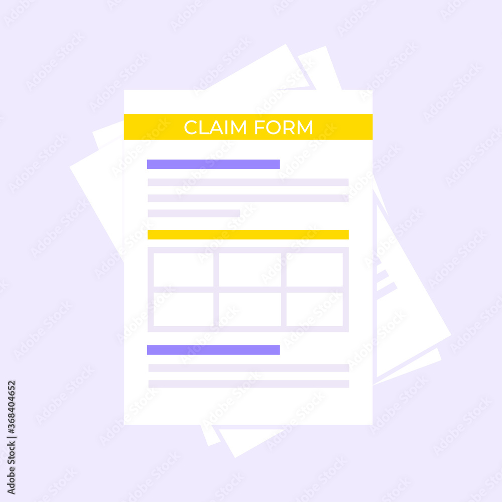 Poster claim form paper sheets isolated on gray background flat style design vector illustration. concept o
