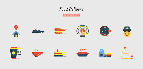 color flat icon symbol set, food delivery, fast service, order, Isolated vector design