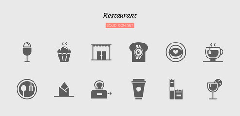 solid icon symbol set, restaurant, food, drink, Isolated flat silhouette vector design