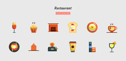 color flat icon symbol set, restaurant, food, drink, Isolated vector design