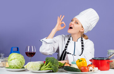 best quality ever. culinary and cuisine. being really professional. eco-friendly products for cooking. Chef fresh and delicious vegetables for cooking. Cooking fresh vegetables. happy chef woman