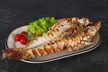 Grilled crayfish in the plate