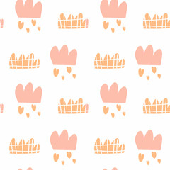 Seamless children's pattern with hearts and clouds. Boho style, children's texture for fabrics, wraps, textiles, Wallpaper, clothing, interior, bed linen. Vector.