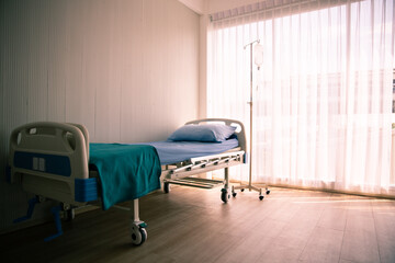 Patient bed in hospital with copy space