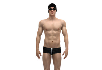 Fototapeta premium 3D Render : The portrait of a swimmer in swimsuit with goggle and cap