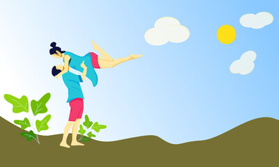 Hand drew wedding couple, Celebration day happy marriage vector digital illustration, Illustration with wedding couple, Happy broom and bride newlyweds, 