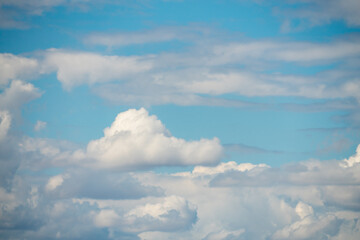 Fluffy clouds in front of a blue sky