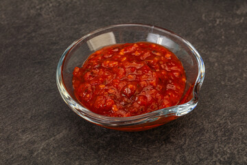 Tomato spicy sauce in the bowl