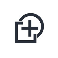 Fototapeta premium Square, circle and plus icon. Coordination. Vector linear icon isolated on white background.