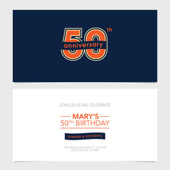 Fototapeta premium 50 years anniversary party invitation vector template. Illustration with graphic number